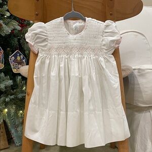 Vintage White and Pink Smocked Baby Dress